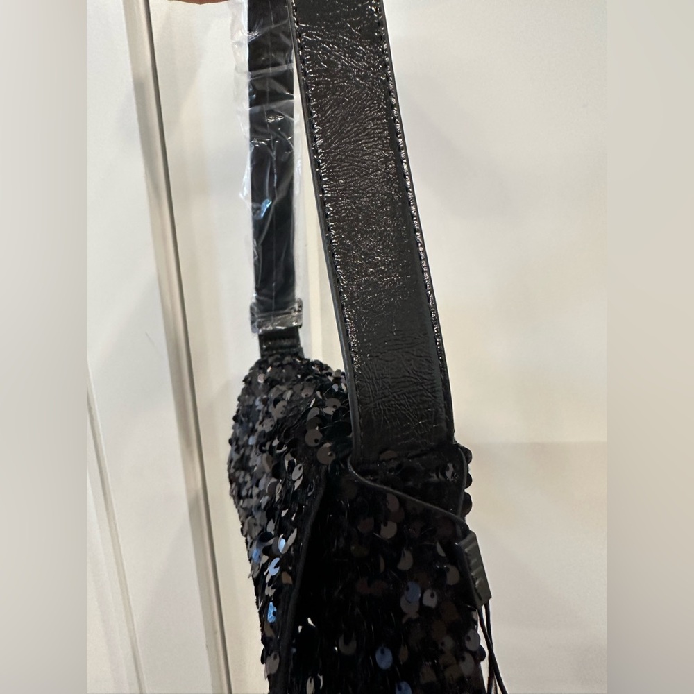 Nicole Miller Sequined Shoulder Bag - NWT - Adjustable Strap - Black - Clutch - Picture 10 of 13